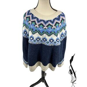 Old Navy Womens Sweater Fair Isle Knit Crewneck Cozy Winter Pullover L